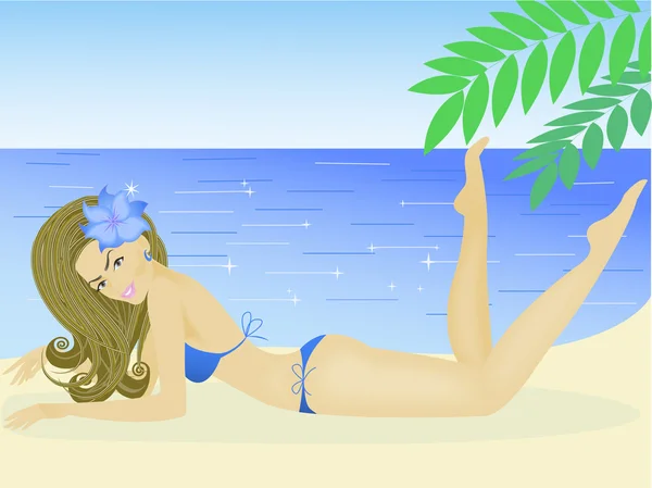 女孩在海滩 (3).jpg — 图库矢量图片