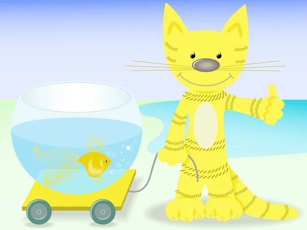 Кіт із золотою рибою — стоковий вектор