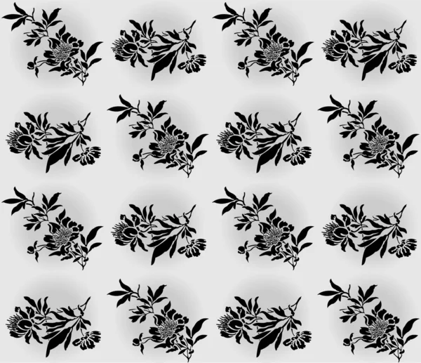 Fleurs noires sur gris — Image vectorielle