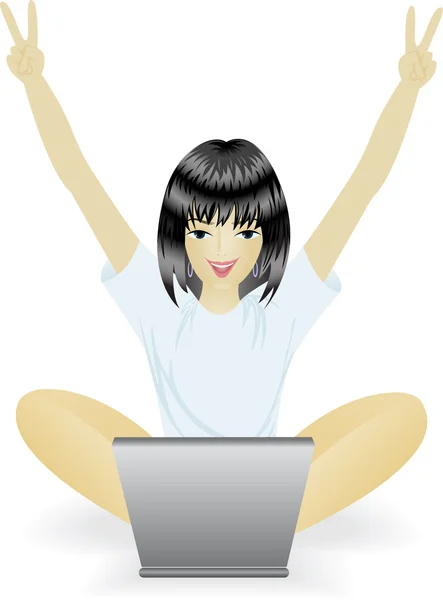 Girl with laptop — Stock Vector
