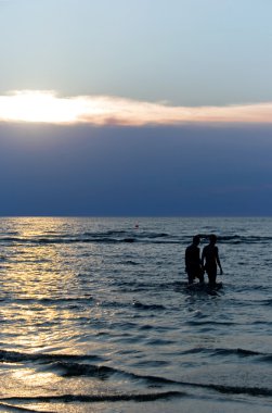 Two silhouettes ashore the Baltic sea clipart