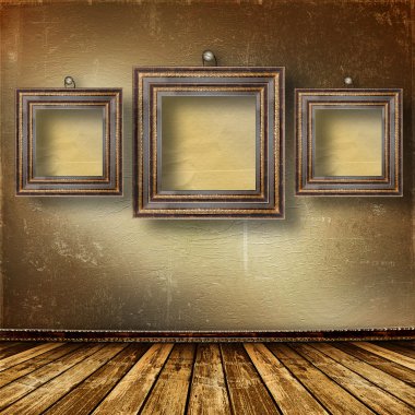 Old room, grunge interior with frames clipart