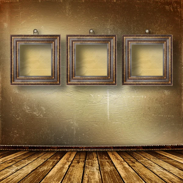 Old room, grunge interior with frames — Stock Photo, Image