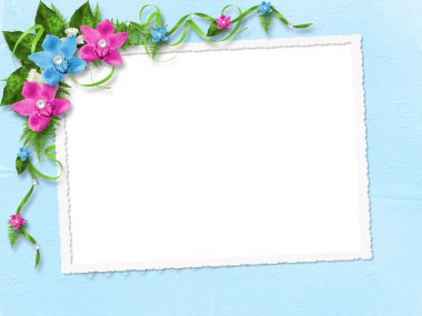 Frame with blue and pink orchids clipart