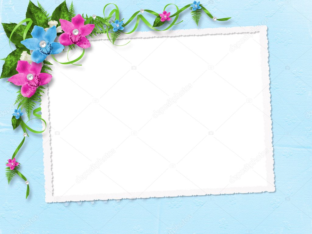 Frame with blue and pink orchids