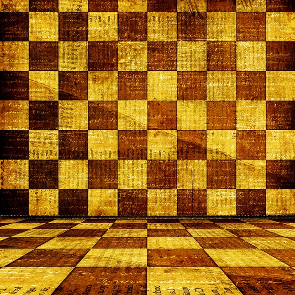 Grunge interior with chess wall — Stock Photo, Image