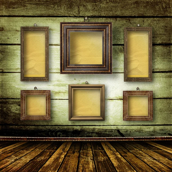 Old room, grunge interior with frames — Stock Photo, Image