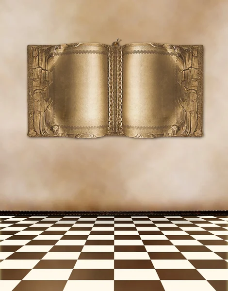 Altes Zimmer mit altem Goldbuch — Stockfoto