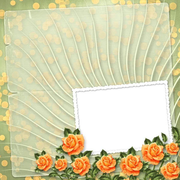 Grunge papier met schilderij roos — Stockfoto