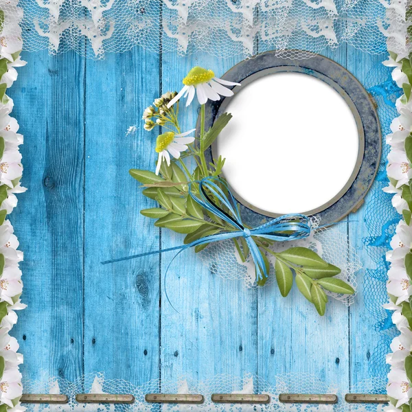 Grunge porthole with bunch of flower — Stock Photo, Image