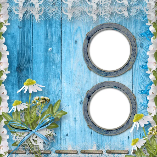 Grunge porthole with bunch of flower — Stock Photo, Image