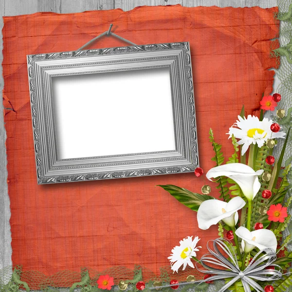 Grunge πλαίσιο με μπουκέτο λουλούδια — Stockfoto
