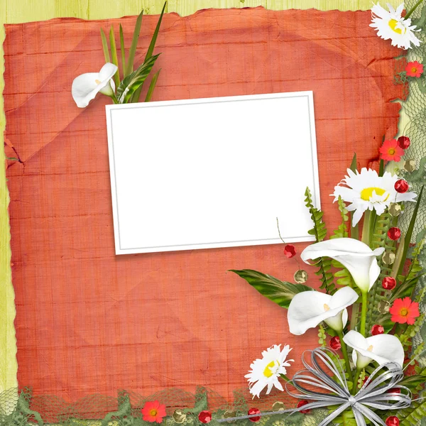 Grunge πλαίσιο με δέσμη των λουλουδιών — Φωτογραφία Αρχείου