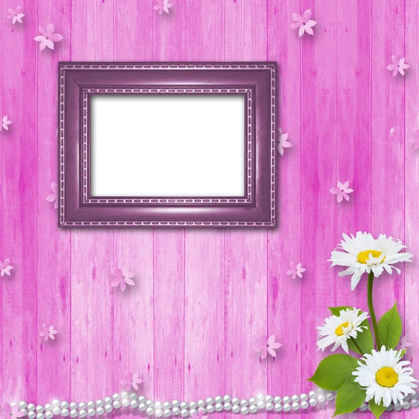 Frame voor uitnodiging met boeket van bloemen — Stockfoto