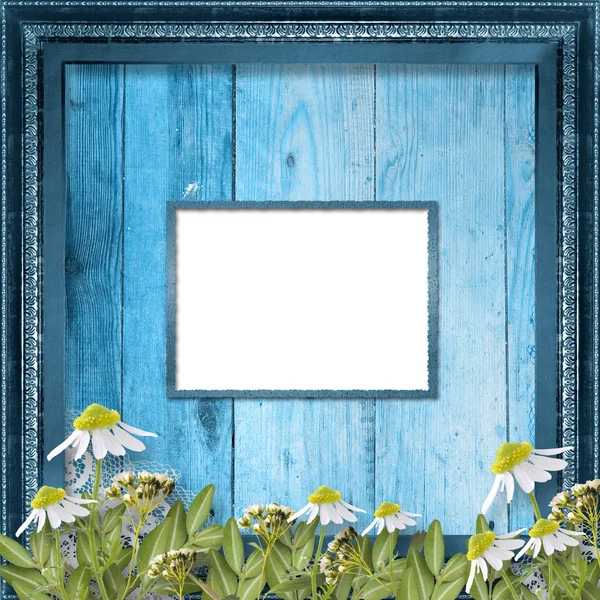 Grunge frame met bos van bloem — Stockfoto