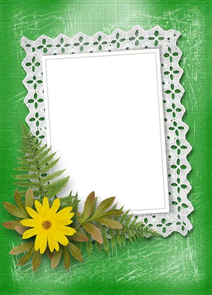 Lace frame met linten en kralen voor foto — Stockfoto