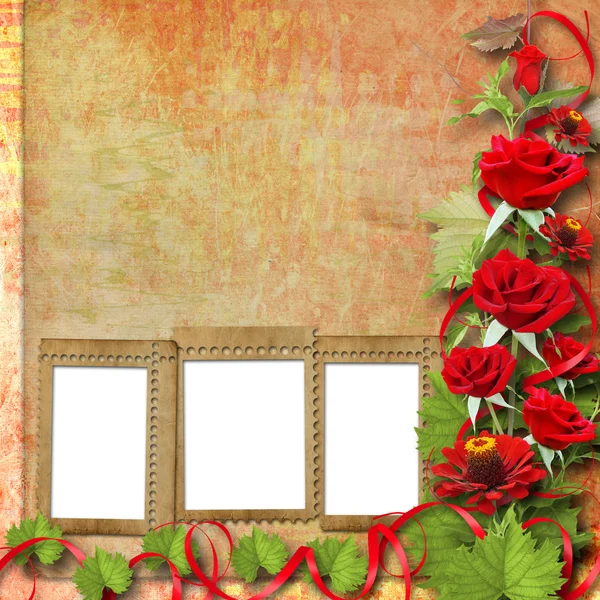 Biglietto per congratulazioni o invito con rose rosse — Foto Stock