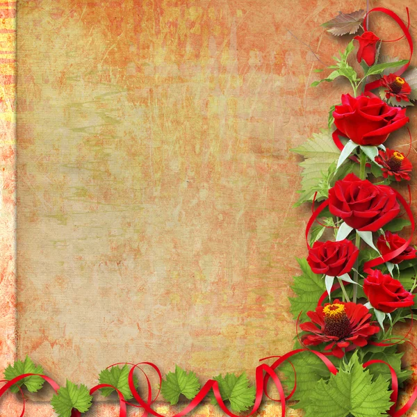 Картка для привітання або запрошення з червоними трояндами — стокове фото