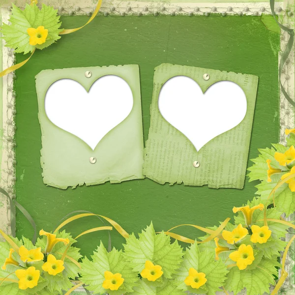Grunge-Papierrutschen mit Blumen-Kürbissen — Stockfoto