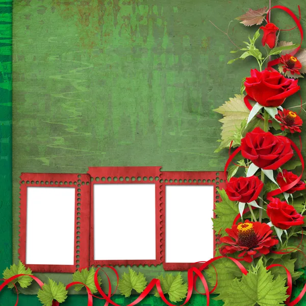 Kort för gratulationen eller inbjudan med röda rosor — Stockfoto