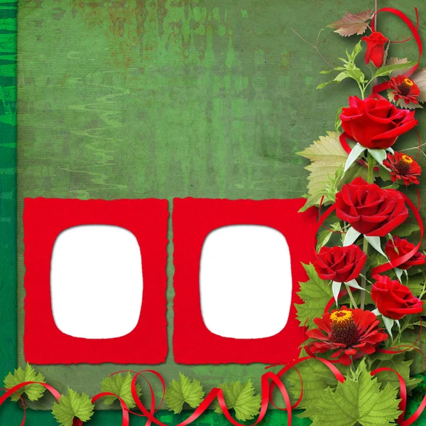 Cartão de congratulação ou convite com rosas vermelhas — Fotografia de Stock