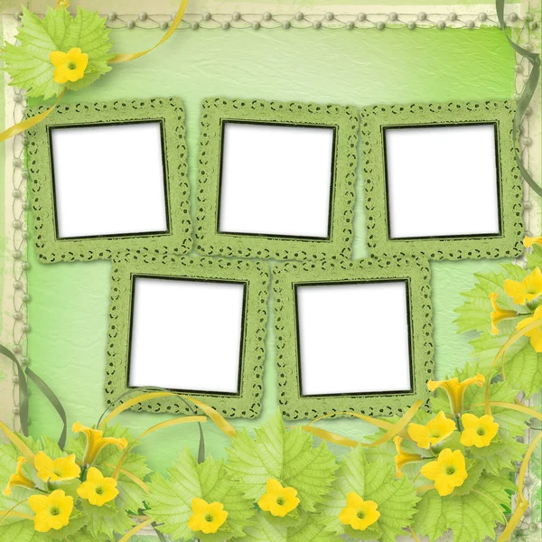 Grunge papier frames met bloemen pompoenen — Stockfoto