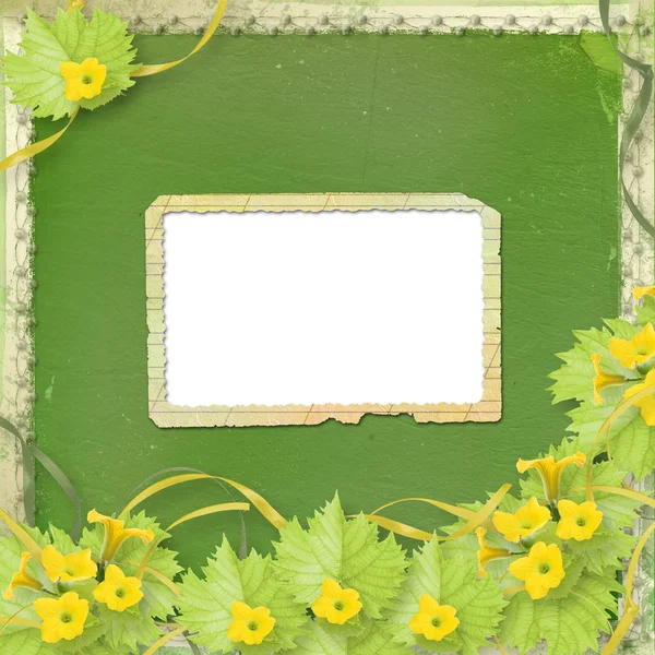 Grunge-Papierrahmen mit Blumen-Kürbissen — Stockfoto