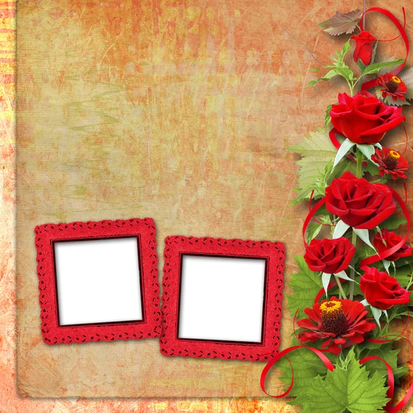 Card for congratulation or invitation with red roses — Stock Photo, Image