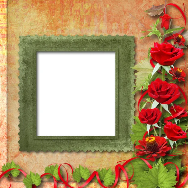 Κάρτα για συγχαρητήρια ή πρόσκληση με κόκκινα τριαντάφυλλα — Φωτογραφία Αρχείου