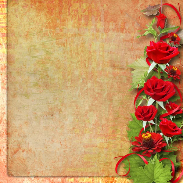 Carte de félicitations ou d'invitation aux roses rouges — Photo