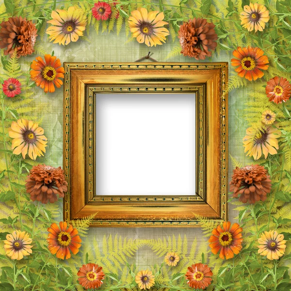Grunge cadre pour l'intérieur avec bouquet de fleurs — Photo