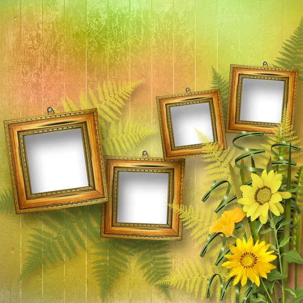 Grunge frame voor interieur met bos van bloemen — Stockfoto