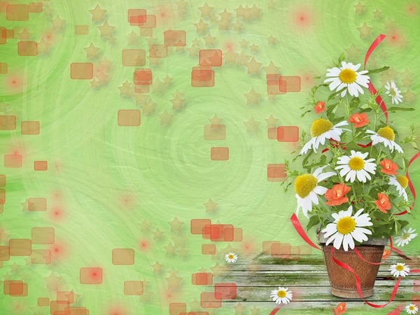 Grunge papier met mooie bos van daisy en papaver voor ontwerp — Stockfoto