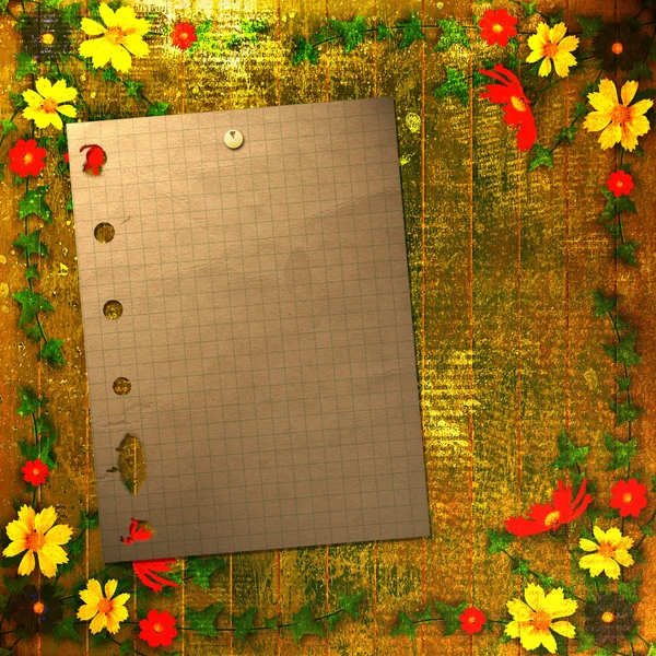 Kutlama tatil ile kağıt ve sarı çiçek — Stok fotoğraf