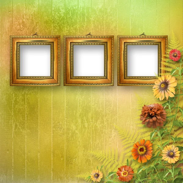 Grunge frame for interior with bunch of flowers — Stock Photo, Image