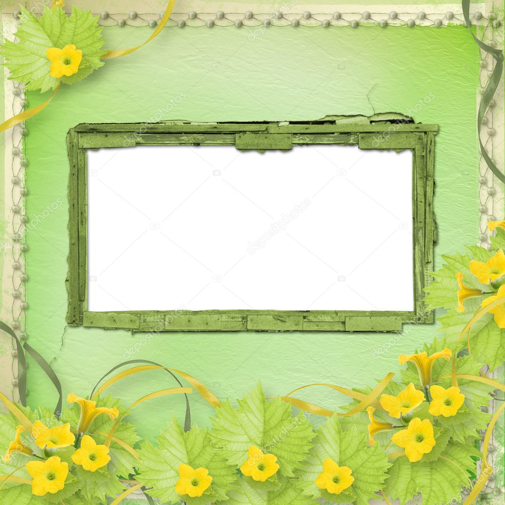 Grunge paper frames with flowers pumpkins and ribbons