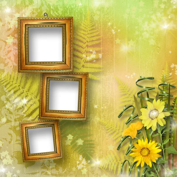 Grunge frame for interior with bunch of flowers — Stock Photo, Image