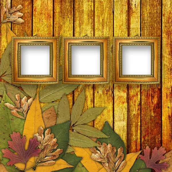 Antiguo marco grunge en el fondo abstracto con hojas de otoño — Foto de Stock