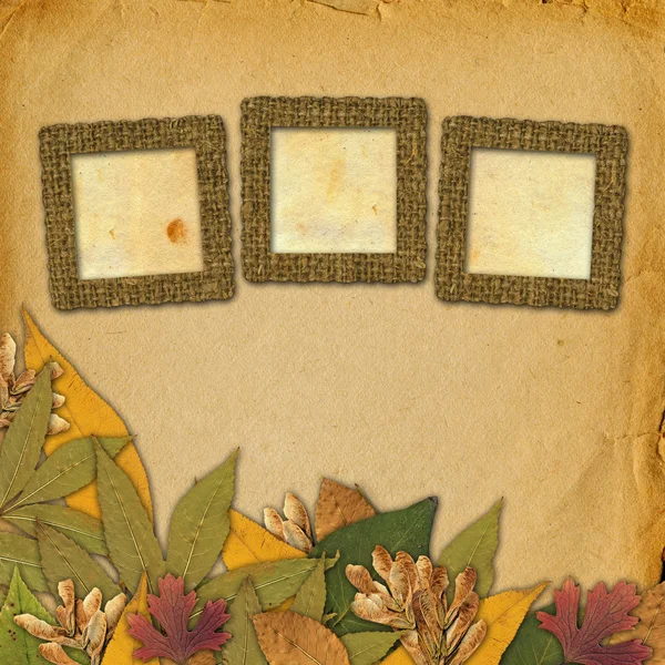 Старая гранж рамка на абстрактном фоне с осенними листьями — стоковое фото