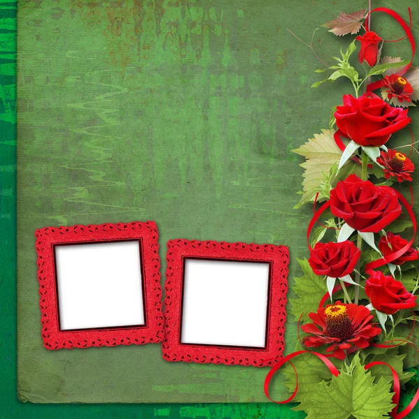 为祝贺或与红玫瑰的邀请卡 — 图库照片
