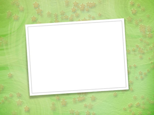 Green backdrop with frame for greetings or invitations with star — Stock Photo, Image