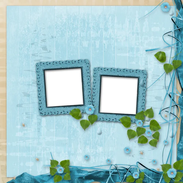 Grunge frame with beautiful beads and flowers — Stock Photo, Image