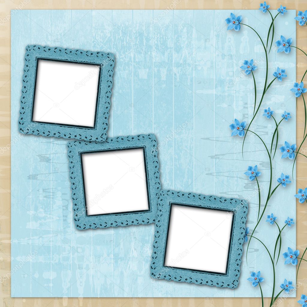 Grunge paper frame with beautiful blue orchids