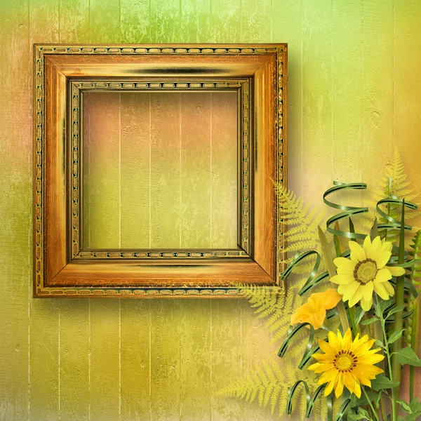Grunge-Rahmen für Interieur mit Blumenstrauß — Stockfoto