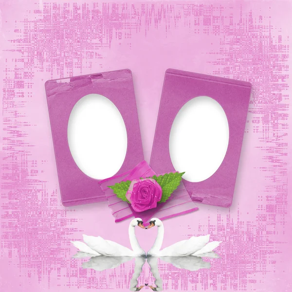 Cartão de saudação ao casamento com molduras no fundo rosa — Fotografia de Stock