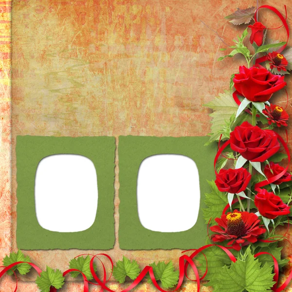 Kaart voor heilwens of uitnodiging met rode rozen — Stockfoto