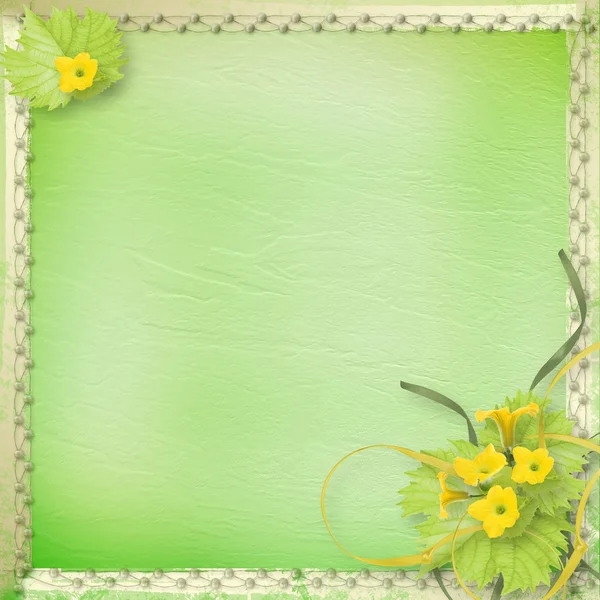Grunge papier met bloemen pompoenen en linten voor ontwerp — Stockfoto