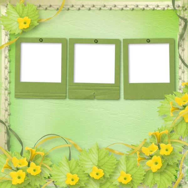 Grunge papier dia's met bloemen pompoenen en linten voor ontwerp — Stockfoto