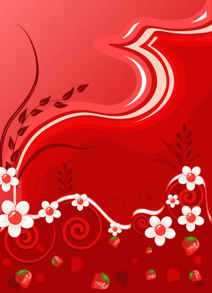 Luminoso sfondo rosso con fiori — Vettoriale Stock