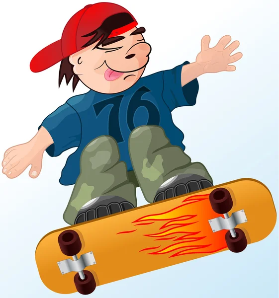 एक लड़का स्केटबोर्ड पर उड़ान भर रहा है — स्टॉक वेक्टर